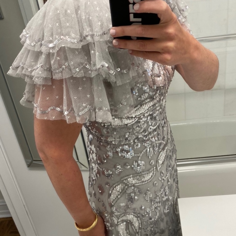 Needle & Thread Silver Sequin Embellished Gown - Picture 3 of 6
